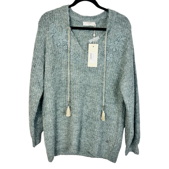 Cream grey Embroidered Knit Pullover Sweater – Oversized Size S - Picture 1 of 13